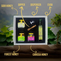 Gift Hamper - Extra Virgin Olive Oil, 250ml + Three 250g Honeys